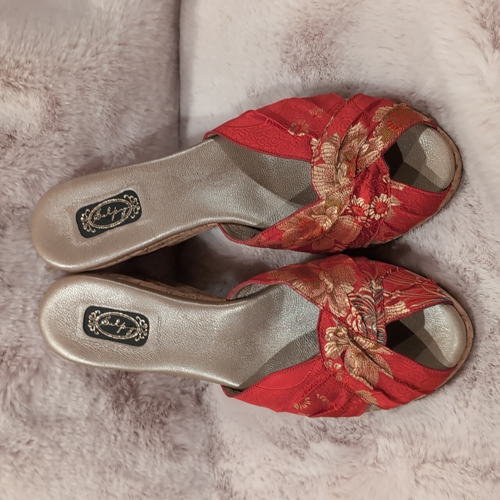 Salpy Cork Wedges , Red Silk 11